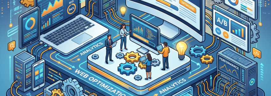 Isometric website optimization with gears and devices