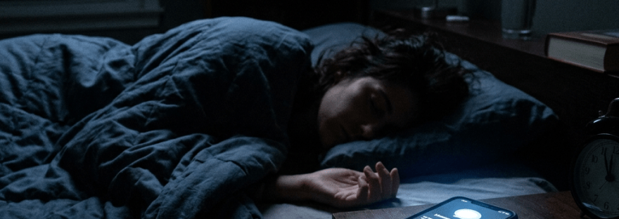 Person sleeping in bed near phone receiving an incoming call